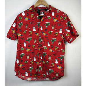 Denim & Flower boys Christmas Shirt large Red Holiday Print Button Up santa